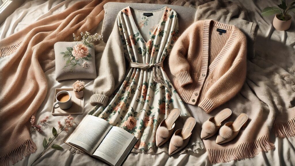 floral dress and cardigan for coffee date outfit